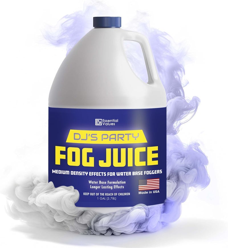 ESSENTIAL VALUES Fog Machine Fluid (128 FL OZ / 1 Gal) Fog Juice Long-Lasting Medium Density Liquid for Water Based Foggers, Perfect for 400 Watt to 1500 Machines, Outdoor or Indoor, Made in USA - Image 1